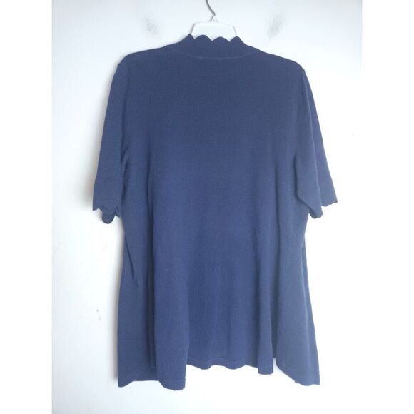 NWOT Isaac Mizrahi Live Blue w/Pink Trim Scalloped Hem  Cardigan Sweater Large - Picture 7 of 7